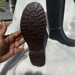 Black and Brown Quilted Knee-High Boots